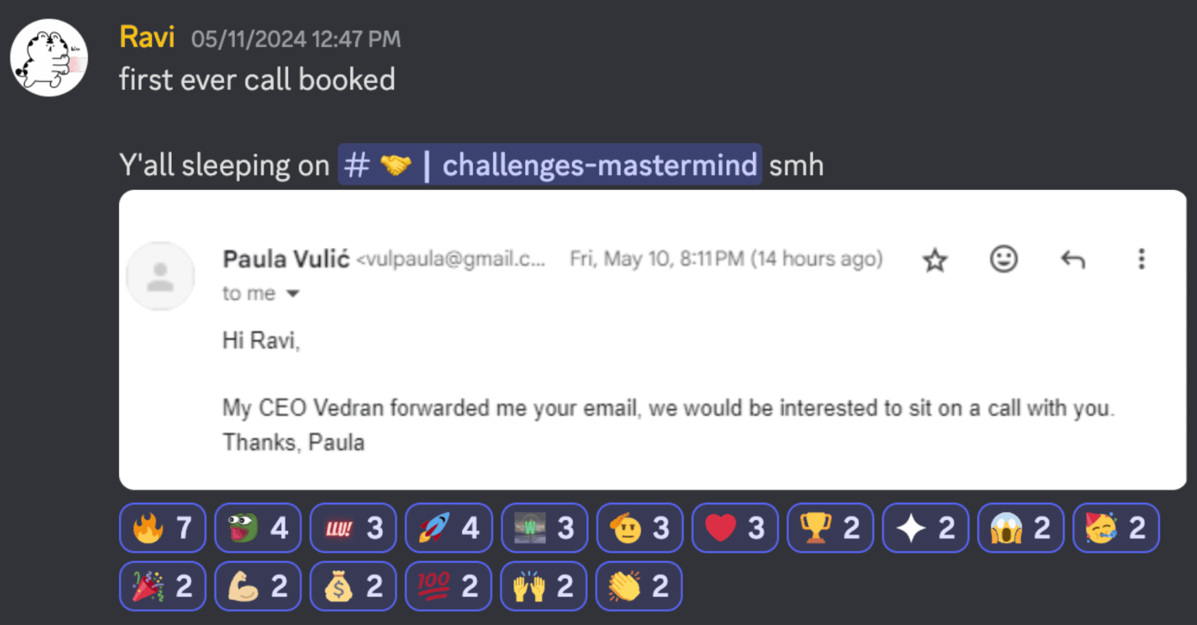 Ravi's success story - First ever call booked, CEO forwarded email for meeting