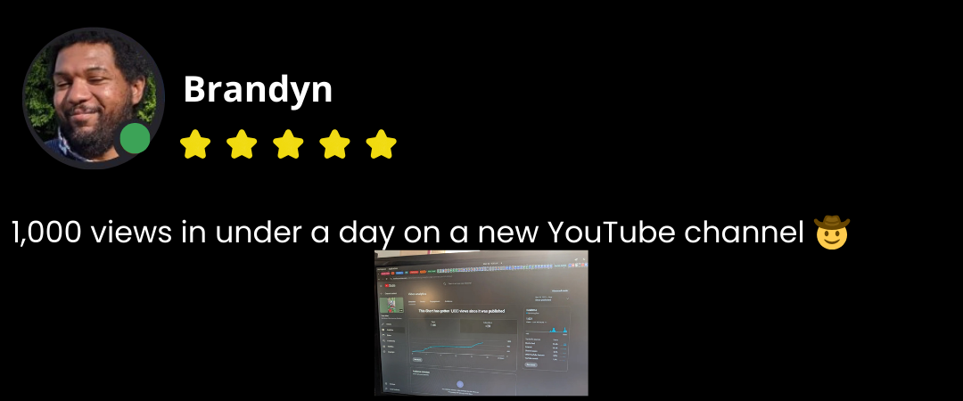 Brandyn testimonial - 1,000 views in under a day on a new YouTube channel