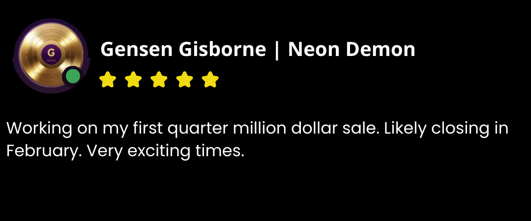 Gensen Gisborne testimonial - Working on first quarter million dollar sale, closing in February